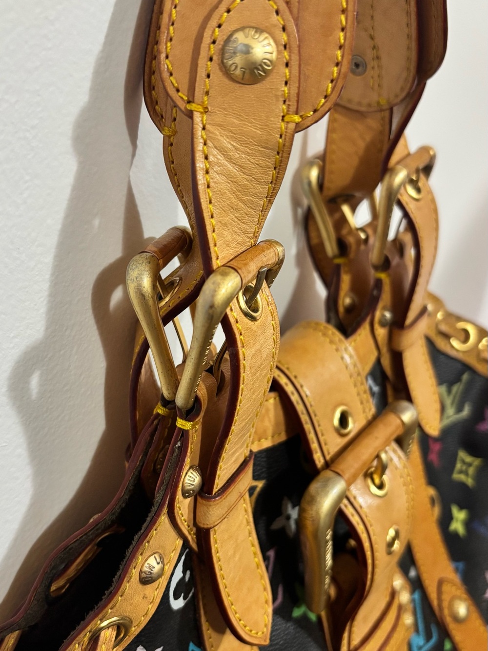 Louis Vuitton Black Multicolor Monogram Canvas Shoulder Bag with Tan Trim - Picture 3 of 6